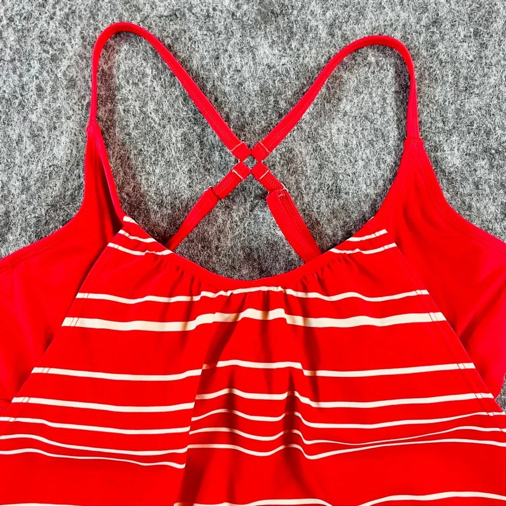 Athleta‎ Tankini Swim Top Womens 34 D/DD Red White Activewear Beach Bathing Suit